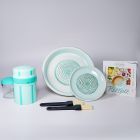 Tellerreibe Mint, Dipschale Mint mit Reinigungspinsel und Rezeptheft und dem EasyGrater Kolibri